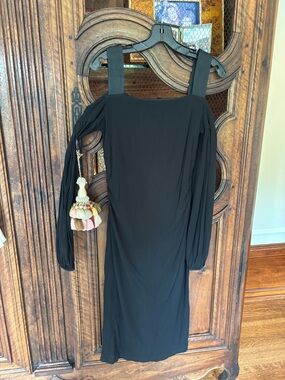 David Meister Black Long Sleeve Square Neck Midi Dress